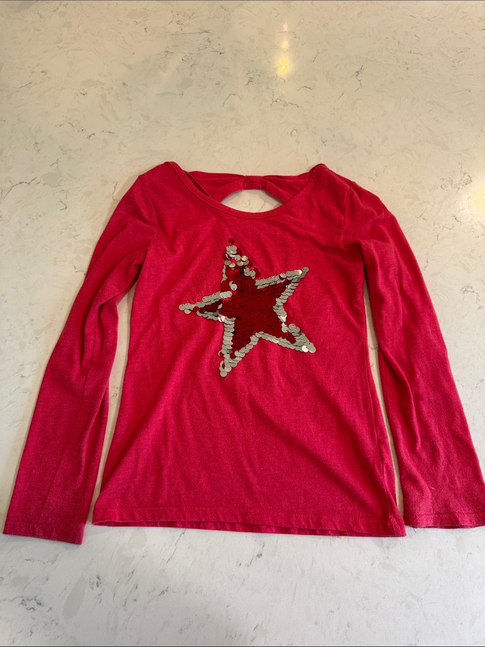 Authentic American Heritage Red Long-Sleeve Tee with Silver Sequin Star